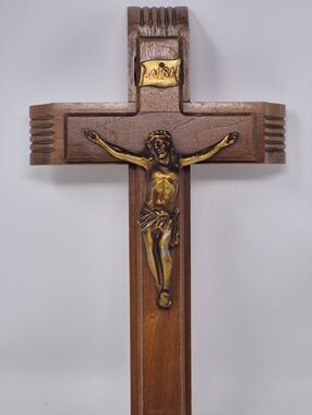VINTAGE Catholic Sick Call Crucifix Last Rites Set Wood Cross